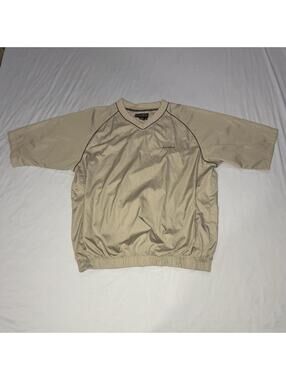 Footjoy Golf Pullover Windbreaker Men's XL Tan Short Sleeve V Neck Wind Jacket